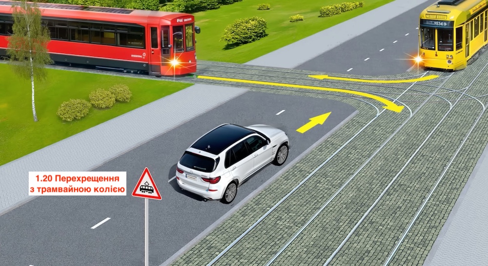 Тест з ПДР: якому трамваю має поступитися авто?