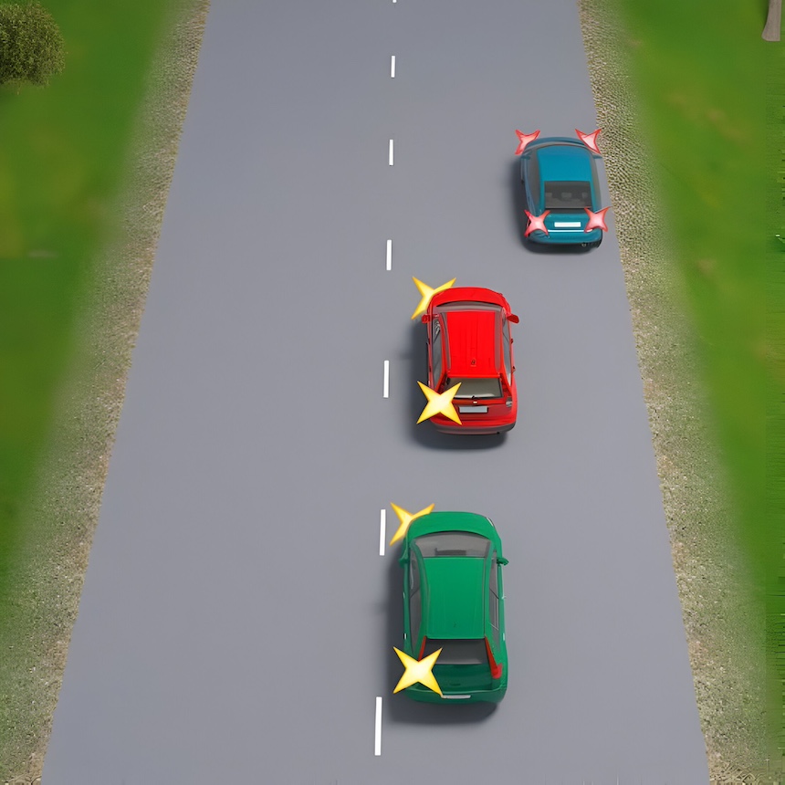 Тест з ПДР: чи дозволено виконати обгін водію зеленого авто?